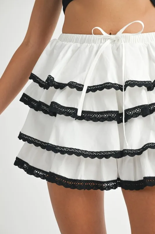 MABLE Poplin Volang Layered Contract Spetskant Minikjol - Bild 9